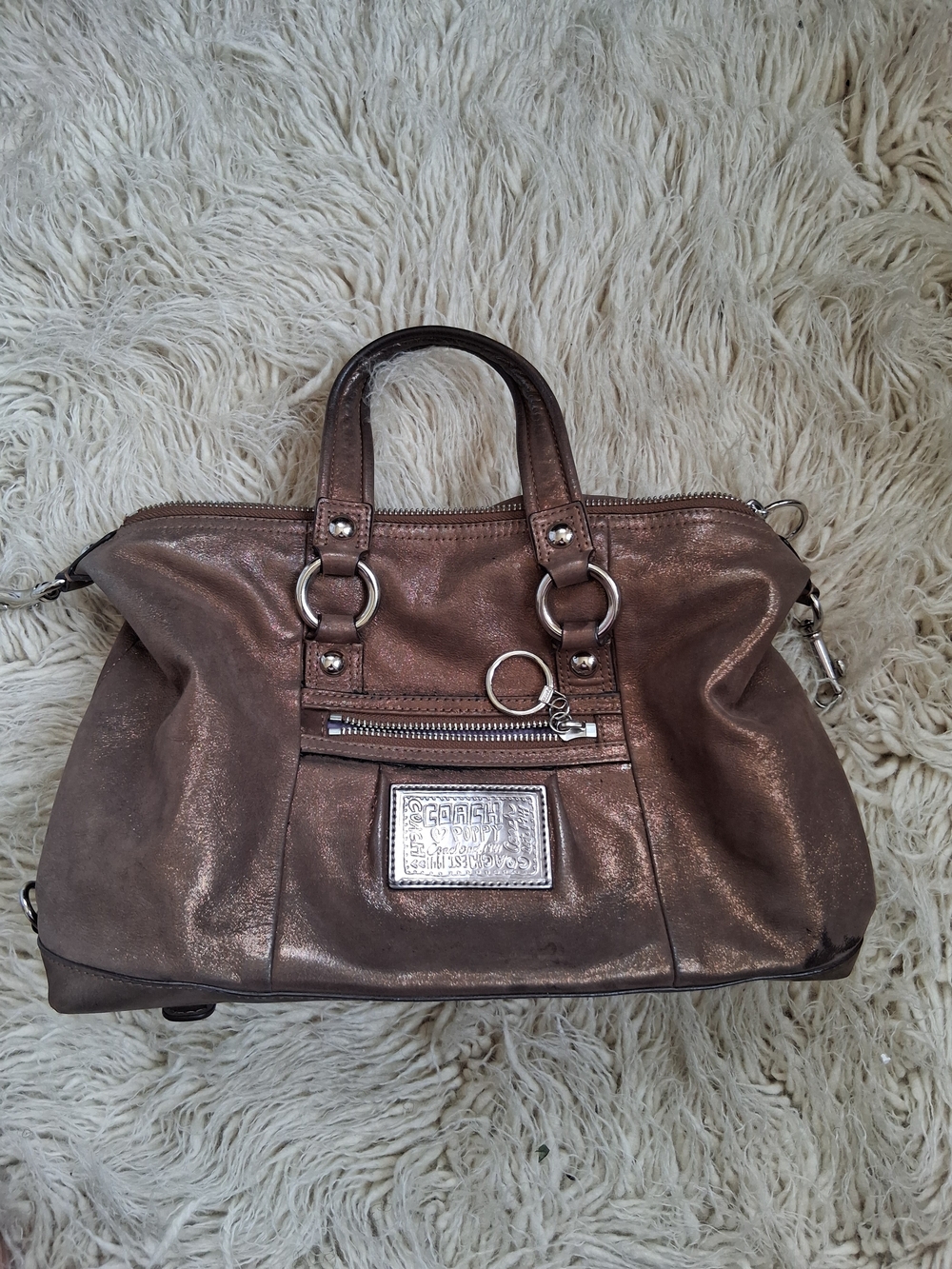 Coach Poppy Metallic Lucky Penny Brown Women's Satchel Handbag